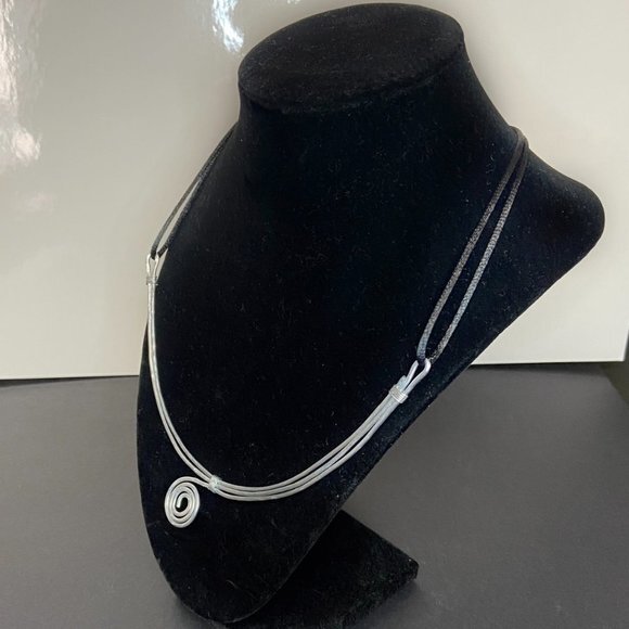 Hammered Stainless Steel Choker (bib) on Satin Cord - Picture 5 of 13